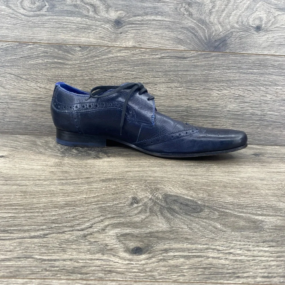 Ted Baker Hann Wingtip Oxford Mens 7 Navy Blue Leather Brogue Dress Shoes